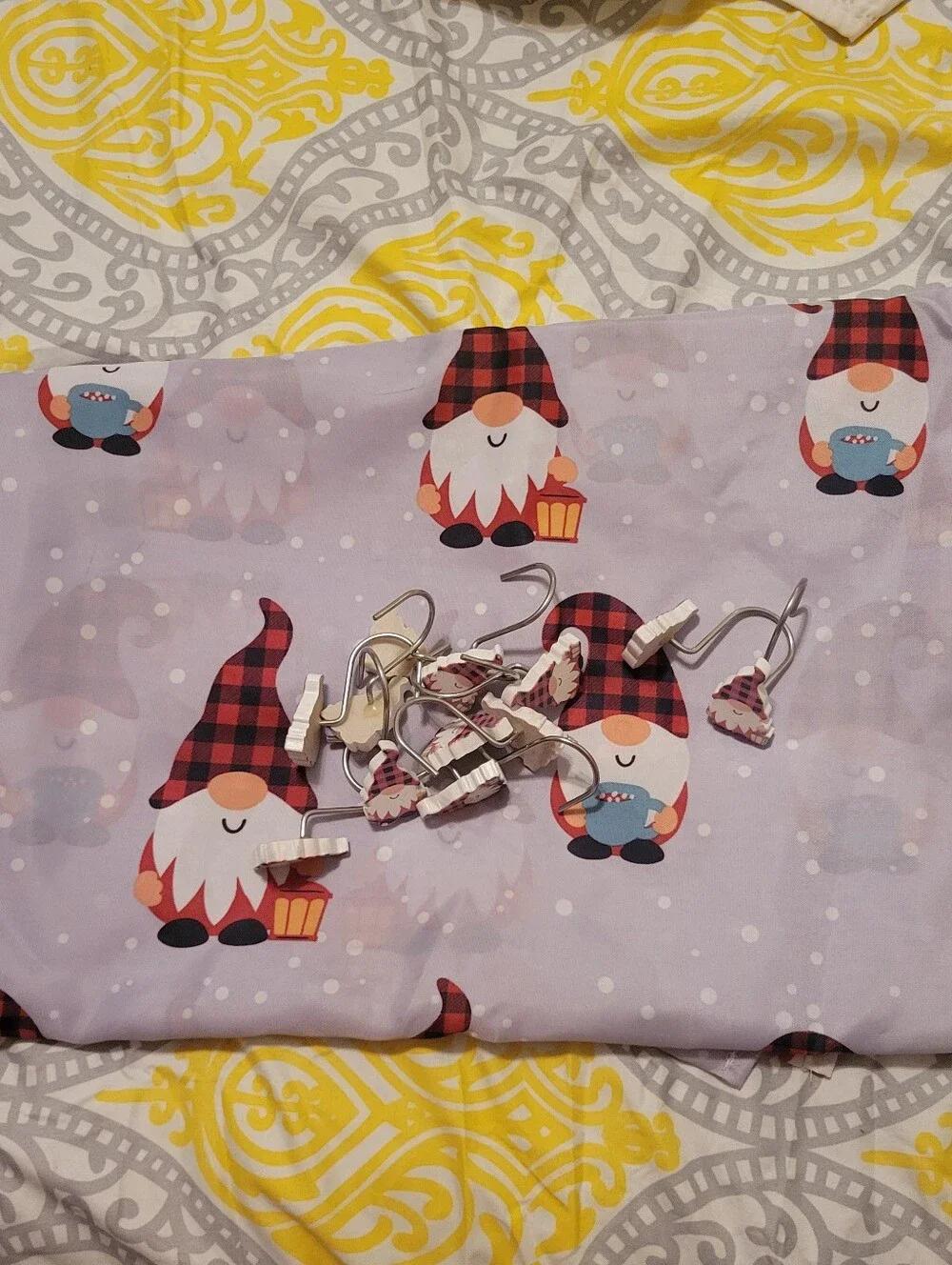 Festive Gnome Shower Curtain - Red Plaid‎ Hats Like New